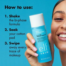 e.l.f. SKIN Holy Hydration Off Makeup Remover application on cotton pad