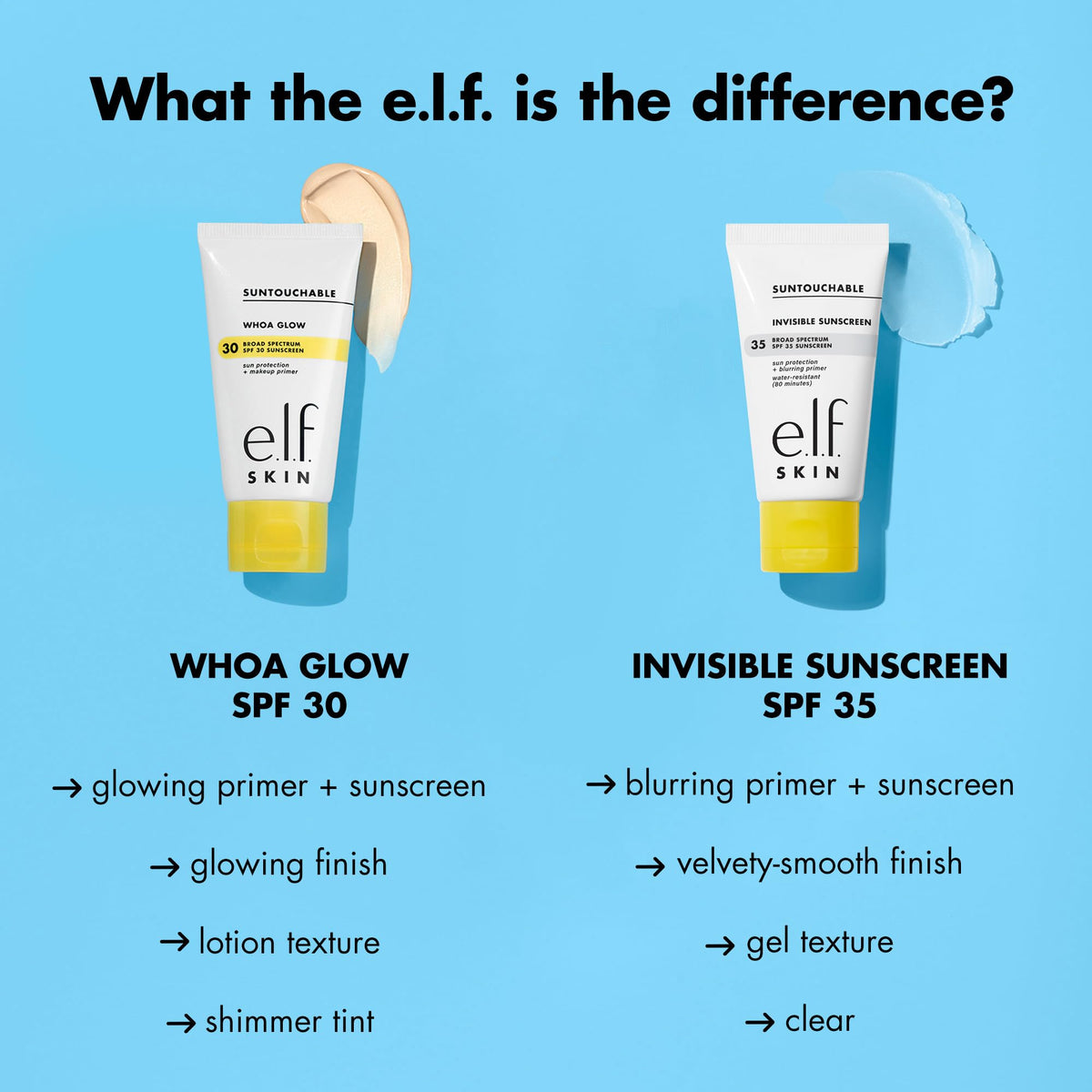 e.l.f. SKIN Suntouchable Invisible SPF 35 Sunscreen Mini with makeup products