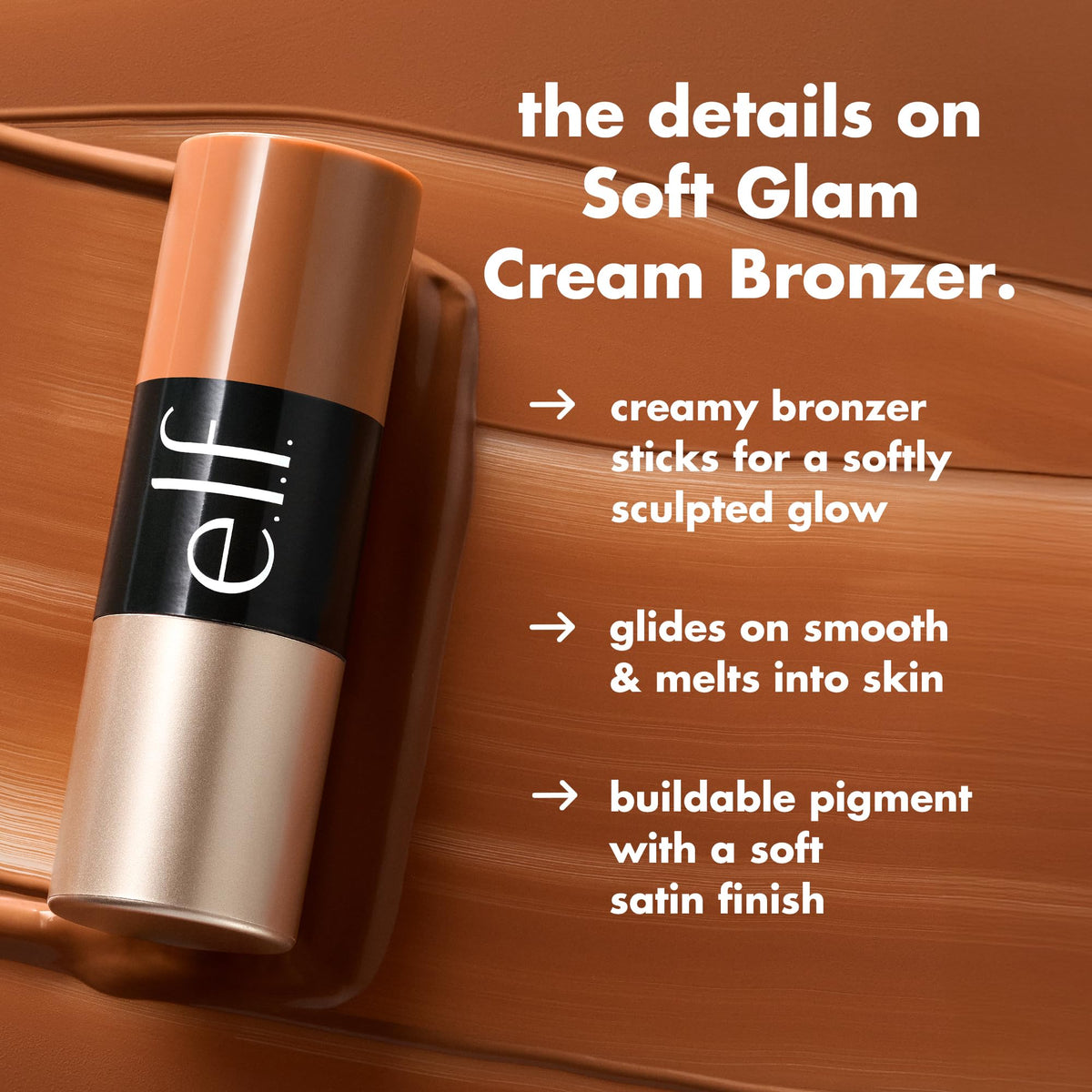 e.l.f. Soft Glam Cream Bronzer Stick Medium-Tan twist-up design
