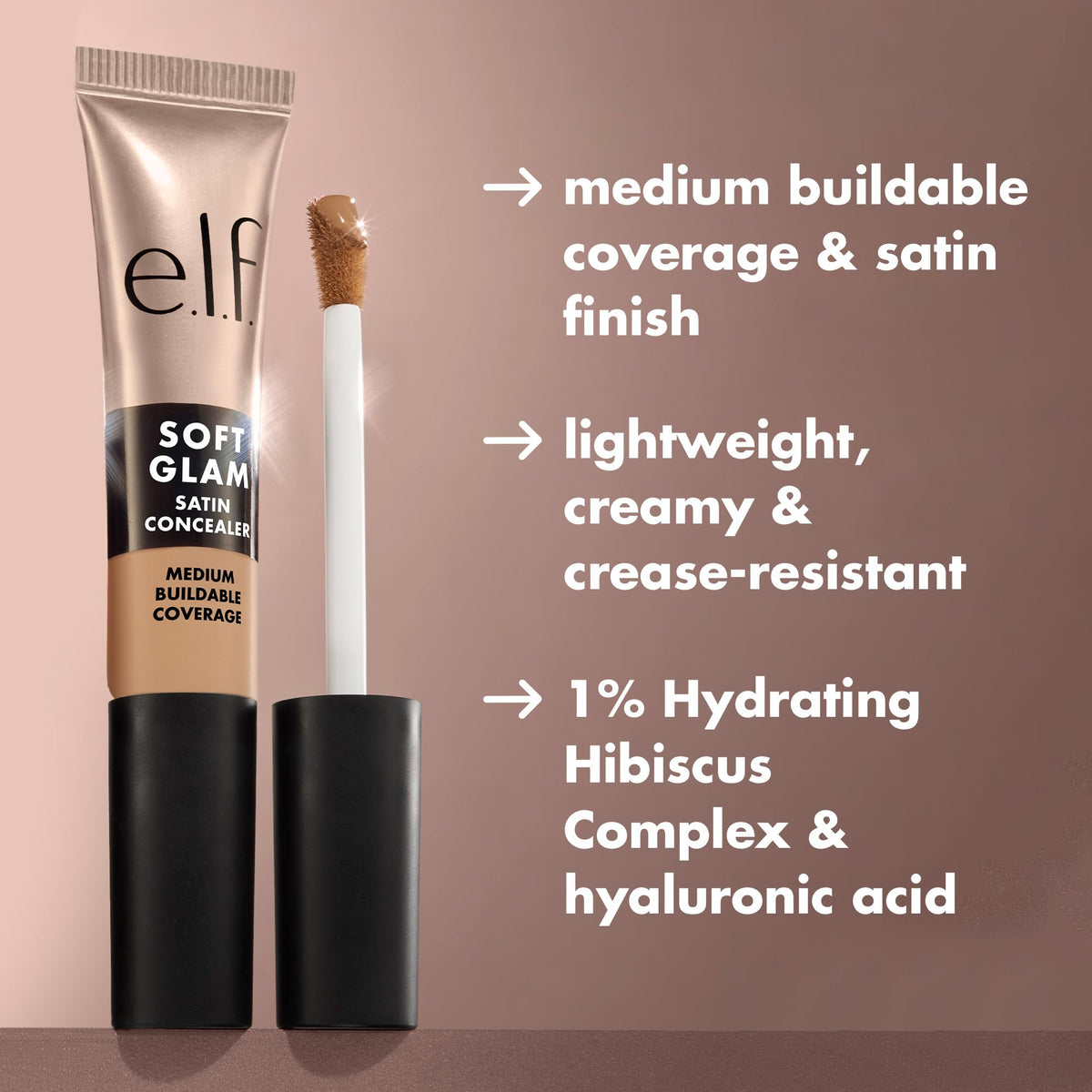 e.l.f. Soft Glam Satin Concealer 44 Tan Cool precision tip wand