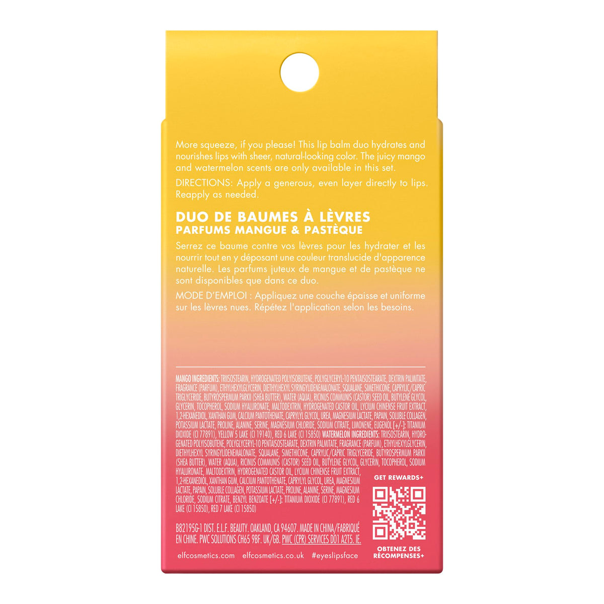 e.l.f. Squeeze Me Lip Balm Duo with ingredients list