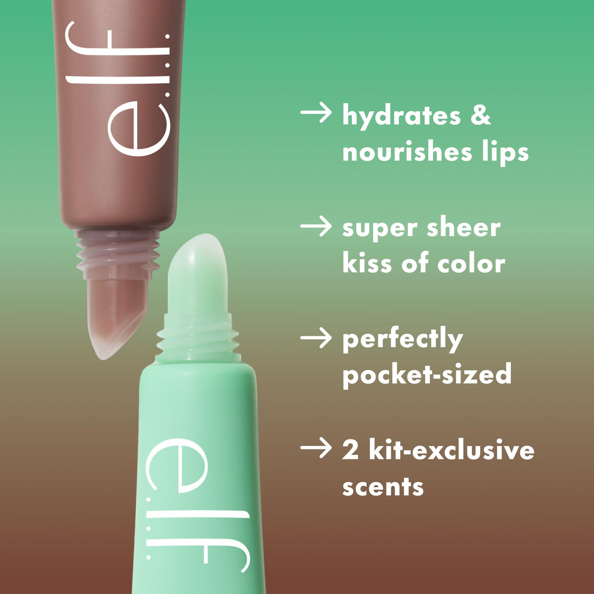 e.l.f. Squeeze Me More Lip Balm Duo Mint and Chocolate on a flat surface
