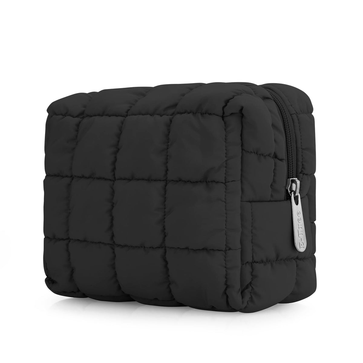 E-Tree Cute Makeup Bag front view in black with quilted design