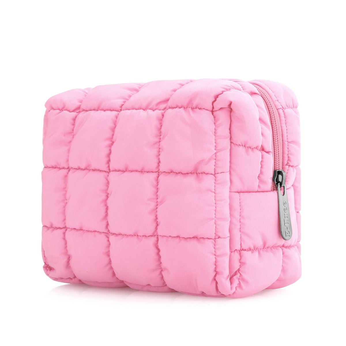 E-Tree Cute Makeup Bag front view in pink with quilted design