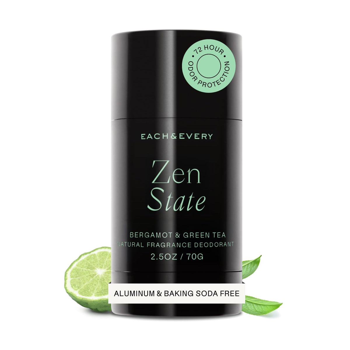 Each & Every Aluminum Free Deodorant front view with Bergamot & Green Tea scent
