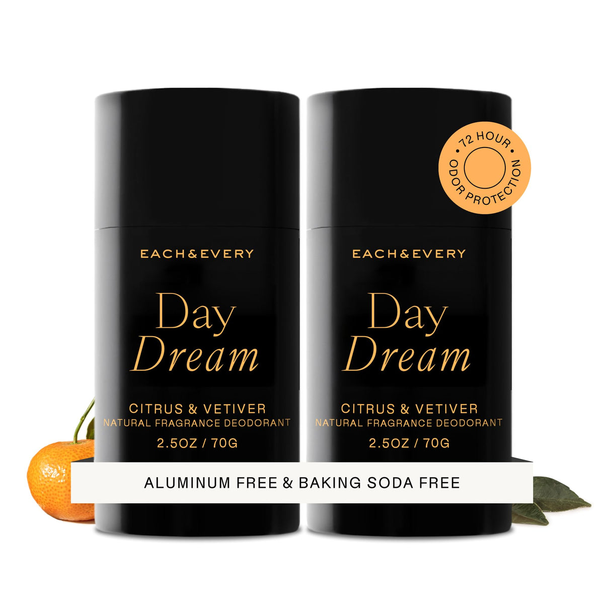Each & Every Natural Deodorant 2 Pack front view with citrus and vetiver scent