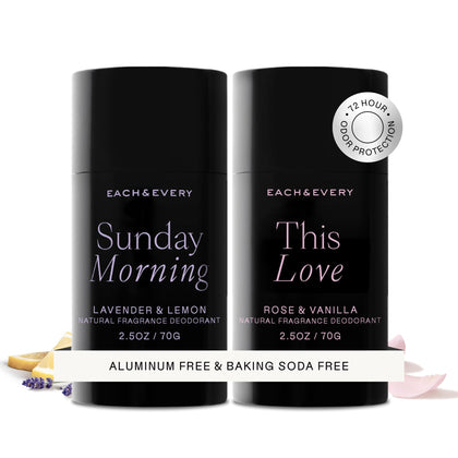 Each & Every Natural Deodorant 2 Pack front view with Lavender & Vanilla