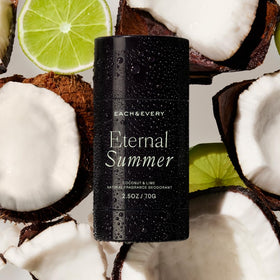 Each & Every Natural Deodorant Coconut & Lime on a bathroom shelf