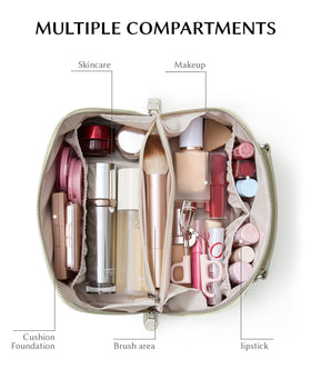 EACHY Large Capacity Travel Makeup Bag side view showing inner pockets