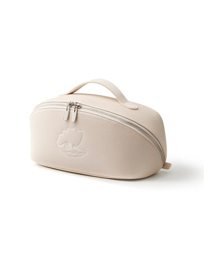 EACHY Travel Makeup Bag beige front view with flat-open design