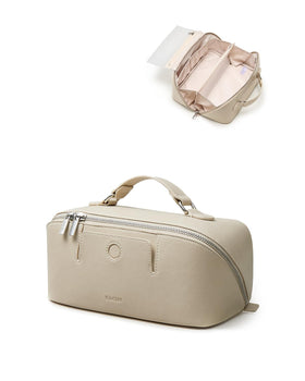 EACHY Travel Makeup Bag beige medium front view with vibrant design