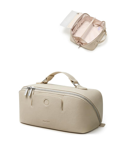 EACHY Travel Makeup Bag beige medium front view with vibrant design