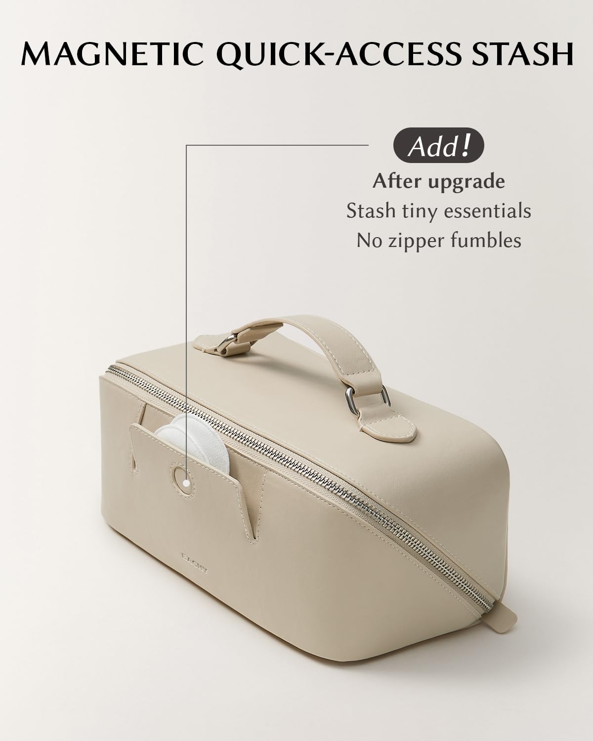 EACHY Travel Makeup Bag beige medium lifestyle scene on a vanity