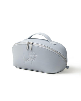 EACHY Travel Makeup Bag blue model front view with flat open design
