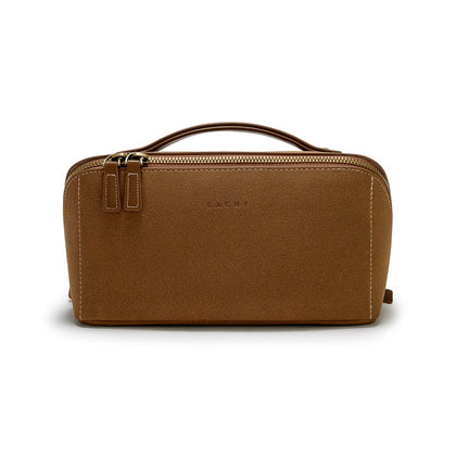 EACHY Travel Makeup Bag brown faux suede front view