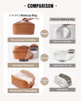 EACHY Travel Makeup Bag brown with toiletries inside