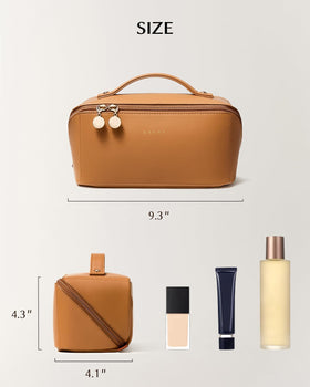 EACHY Travel Makeup Bag displayed with beauty accessories