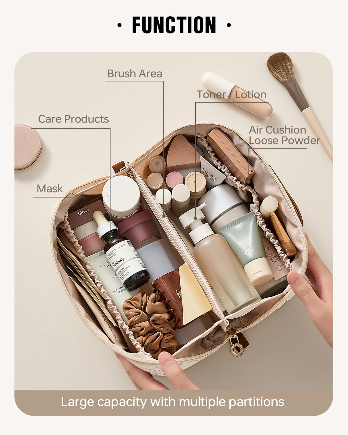 EACHY Travel Makeup Bag flat-lay opening view
