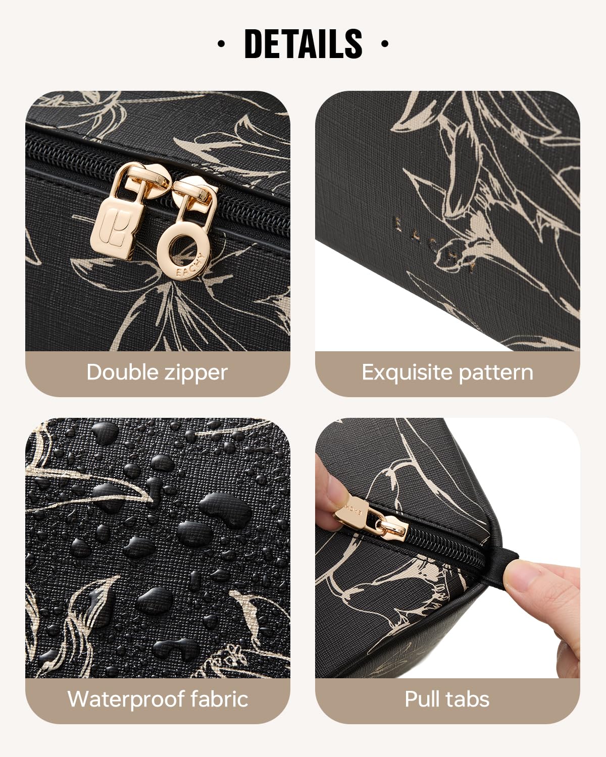 EACHY Travel Makeup Bag flat-lay opening with cosmetics