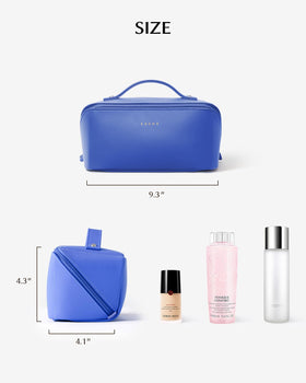 EACHY Travel Makeup Bag flat open displaying all cosmetics