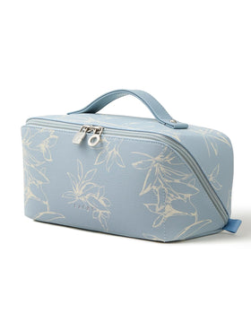 EACHY Travel Makeup Bag floral design front view in blue
