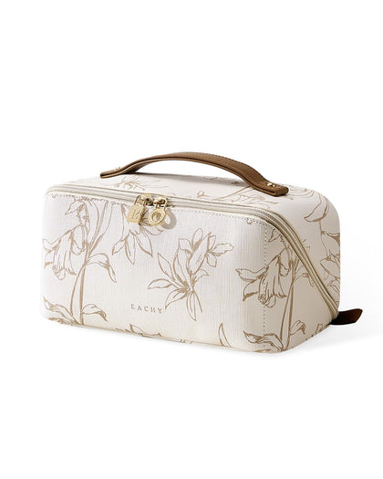EACHY Travel Makeup Bag front view in beige floral design