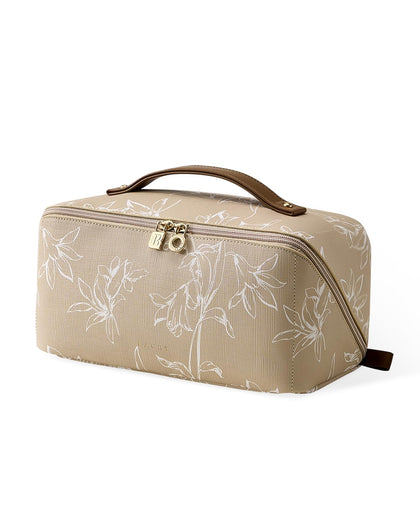 EACHY Travel Makeup Bag front view in brown floral design
