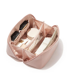 EACHY Travel Makeup Bag front view in pink PU leather