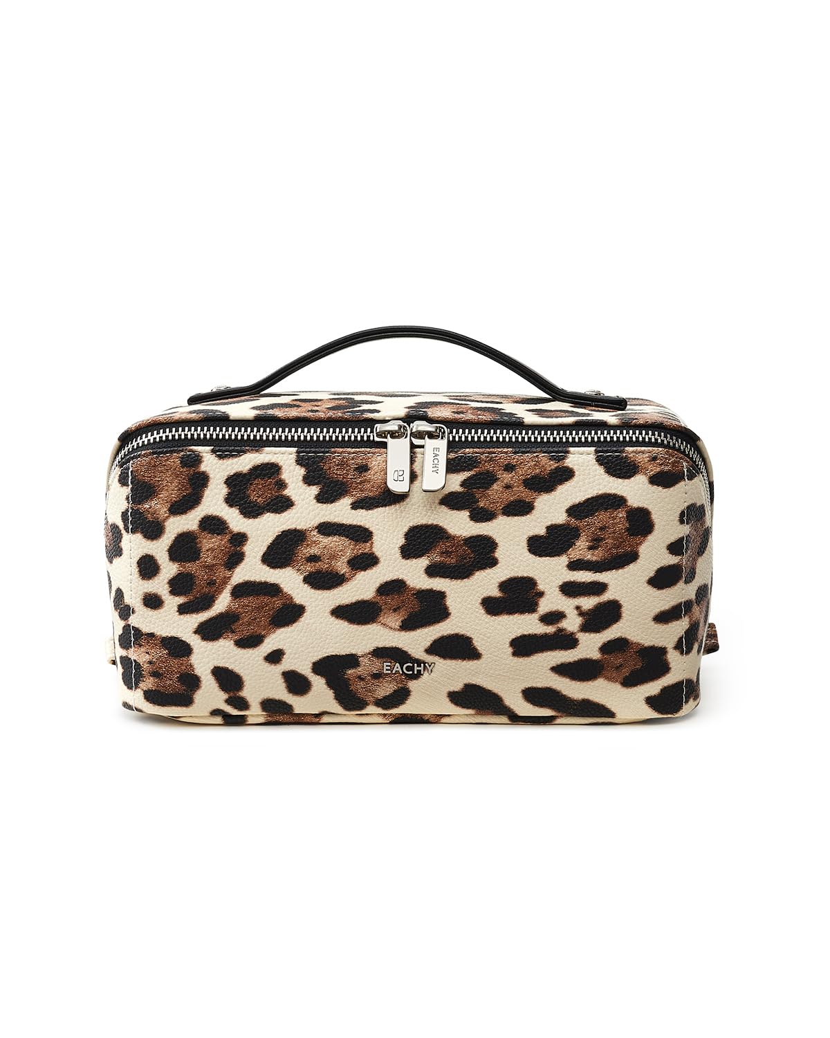 EACHY Travel Makeup Bag front view with leopard print design