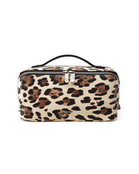 EACHY Travel Makeup Bag front view with leopard print design