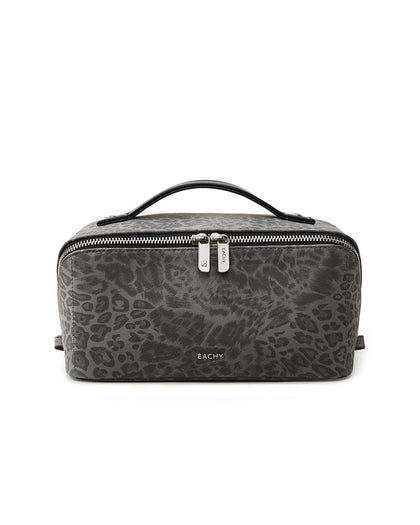 EACHY Travel Makeup Bag front view with leopard print design