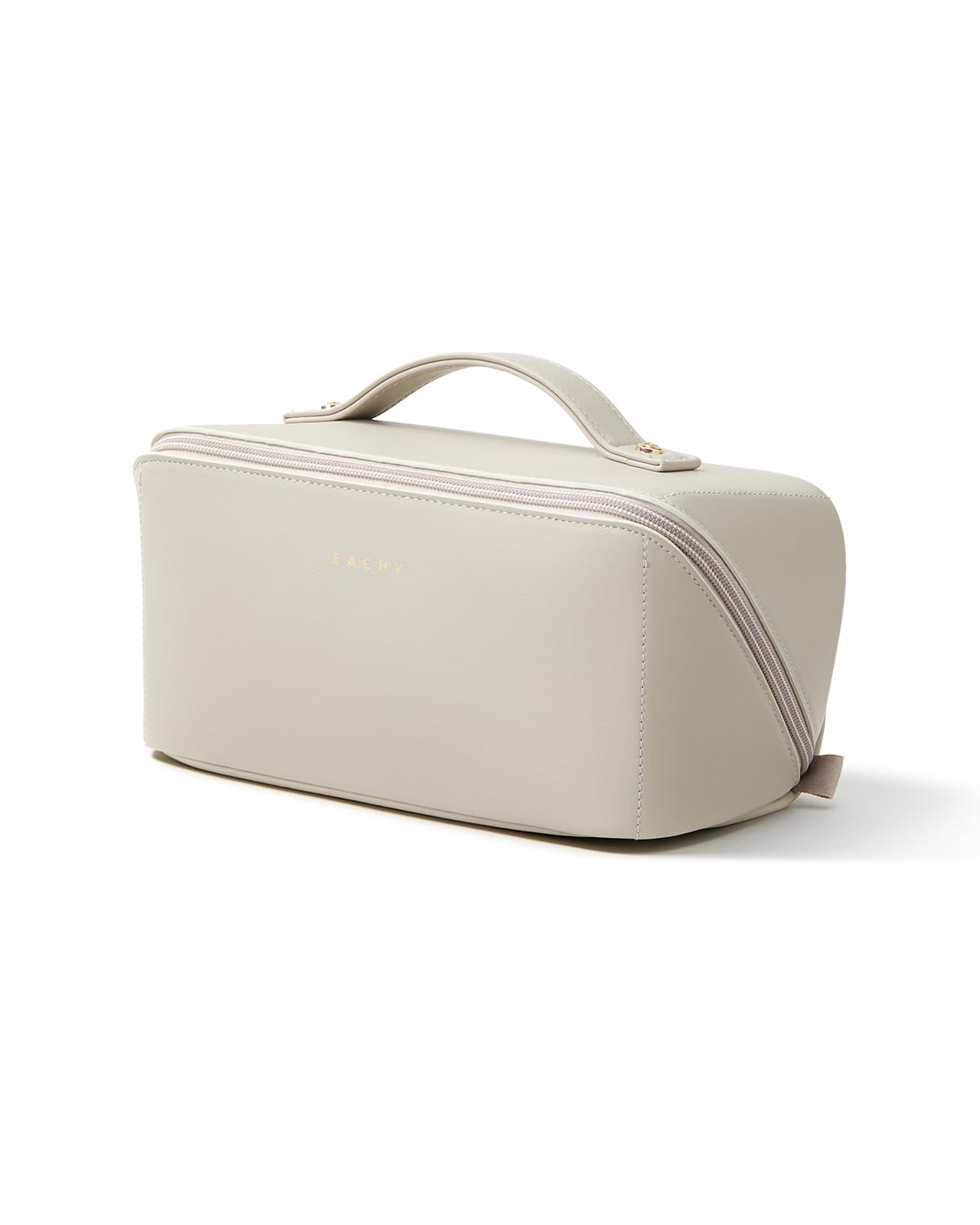 EACHY Travel Makeup Bag gray front view with inner pockets