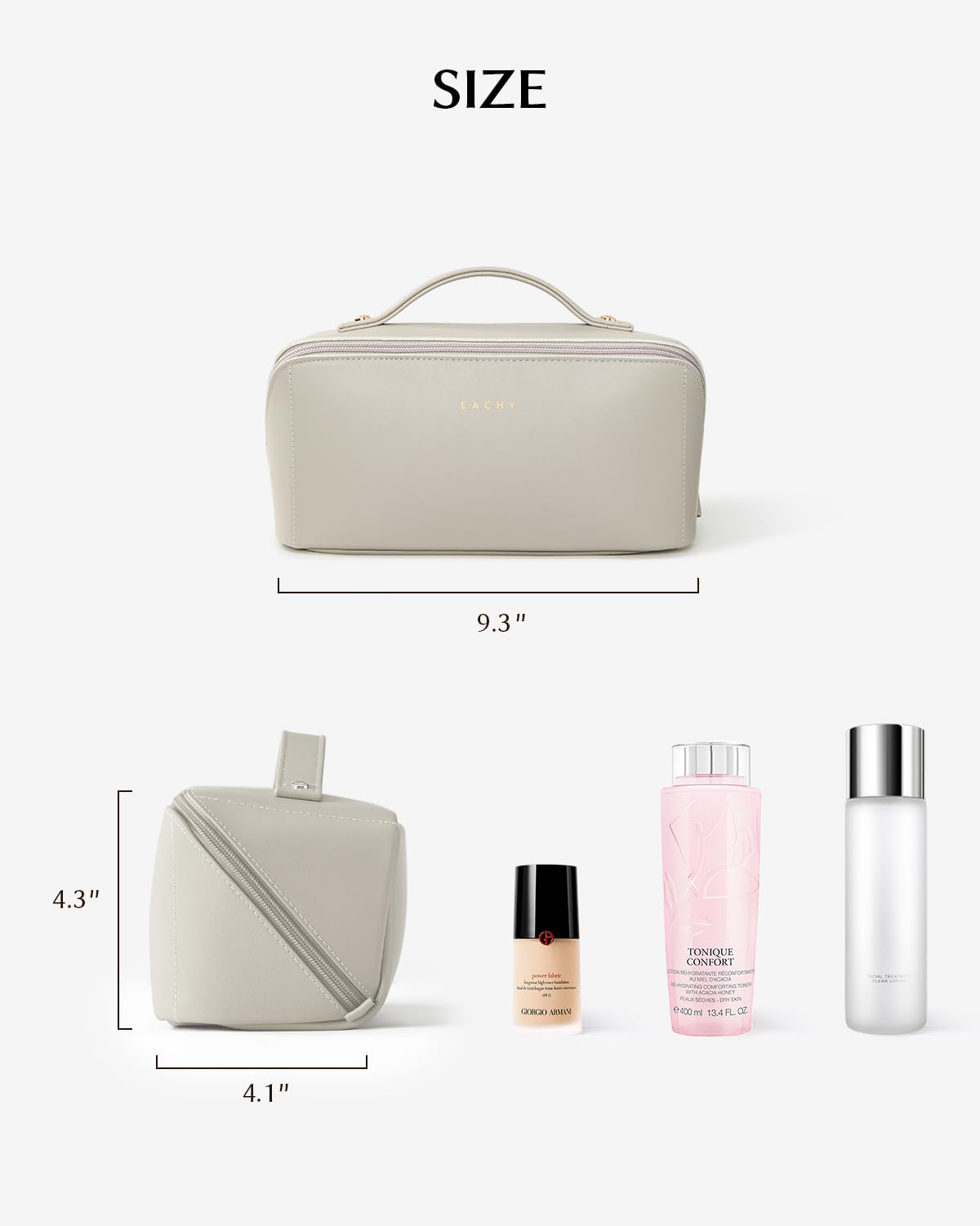 EACHY Travel Makeup Bag gray with clear brush compartment