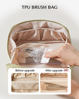 EACHY Travel Makeup Bag green side view with smooth PU leather