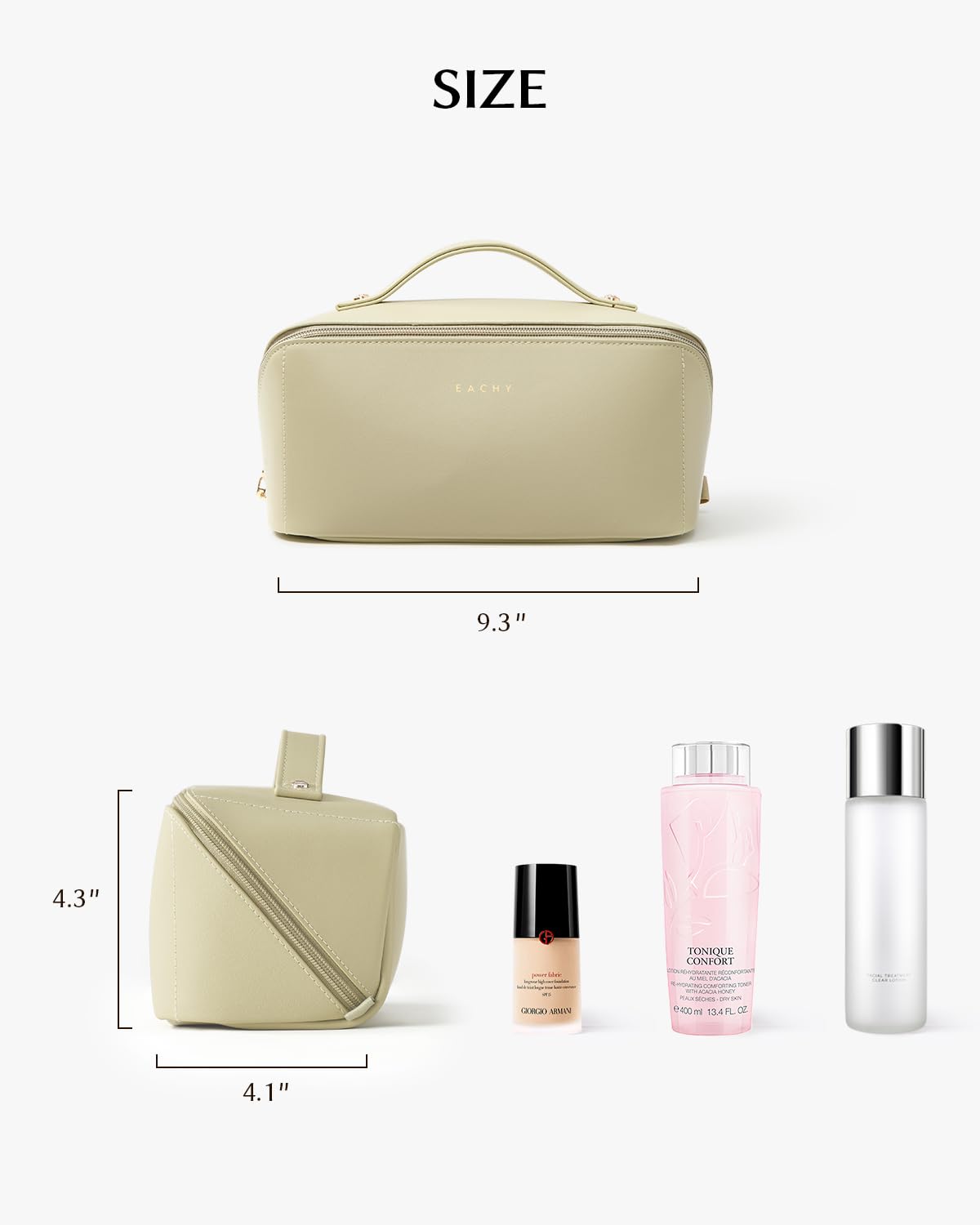 EACHY Travel Makeup Bag green with clear TPU brush compartment