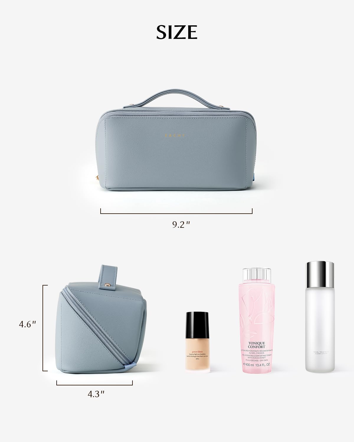 EACHY Travel Makeup Bag in a suitcase with toiletries