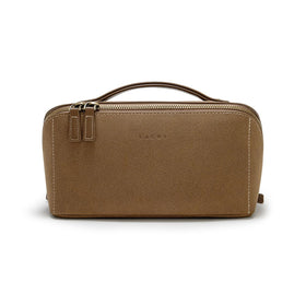 EACHY Travel Makeup Bag khaki front view with zip opening