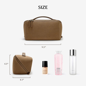 EACHY Travel Makeup Bag khaki with clear TPU brush compartment