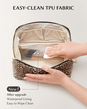 EACHY Travel Makeup Bag Leopard Print lifestyle scene