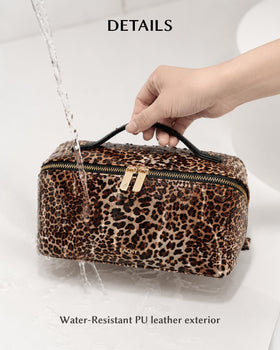 EACHY Travel Makeup Bag Leopard Print side view