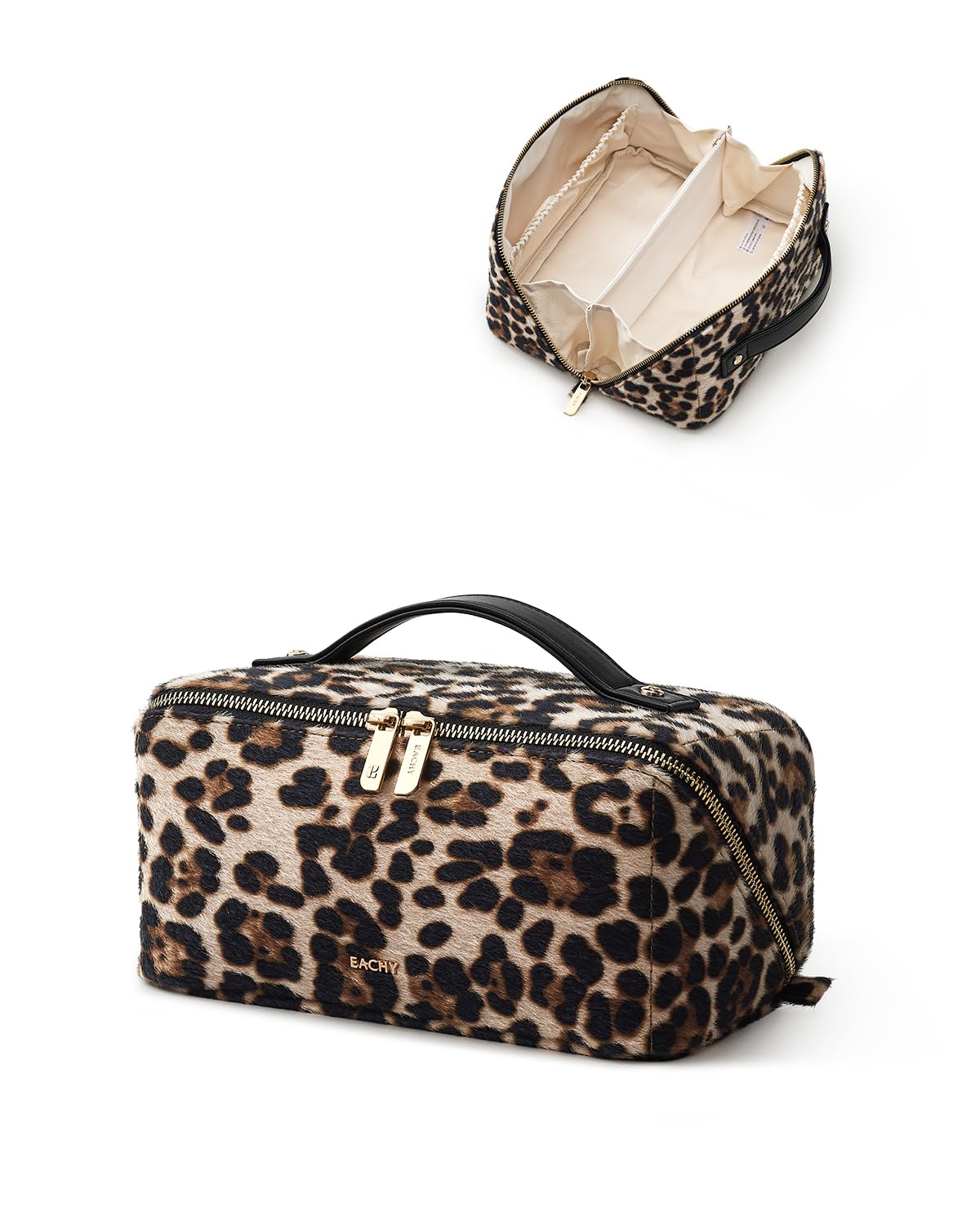 EACHY Travel Makeup Bag Leopard Print with packaging