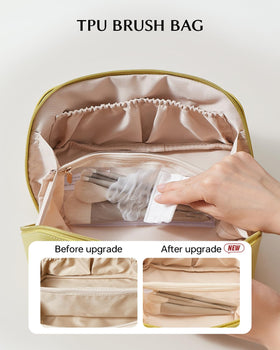 EACHY Travel Makeup Bag Medium Green side view with zipper