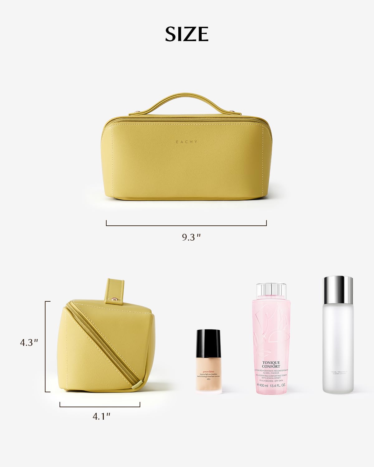 EACHY Travel Makeup Bag Medium Green with makeup brushes compartment