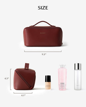 EACHY Travel Makeup Bag Medium Red with clear TPU brush compartment