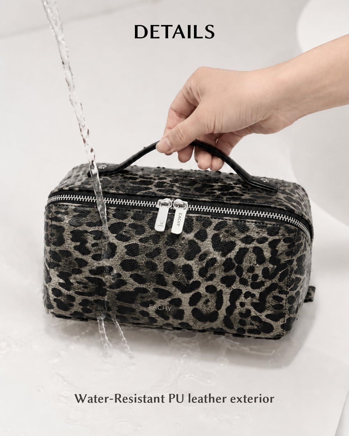 EACHY Travel Makeup Bag open showing internal compartments