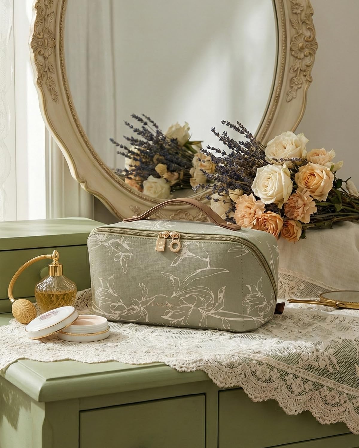 EACHY Travel Makeup Bag opened, showing compartments and organisation features