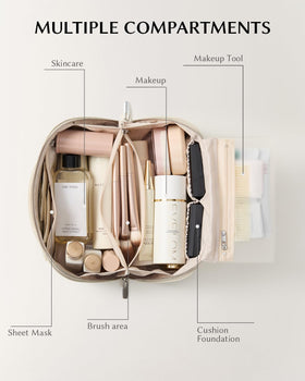 EACHY Travel Makeup Bag showing double zipper design