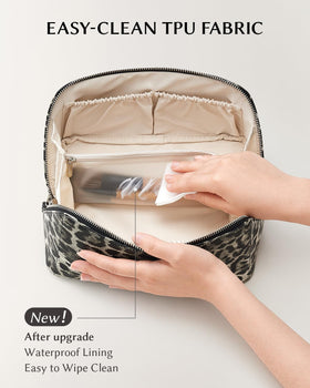 EACHY Travel Makeup Bag side view with water-resistant surface