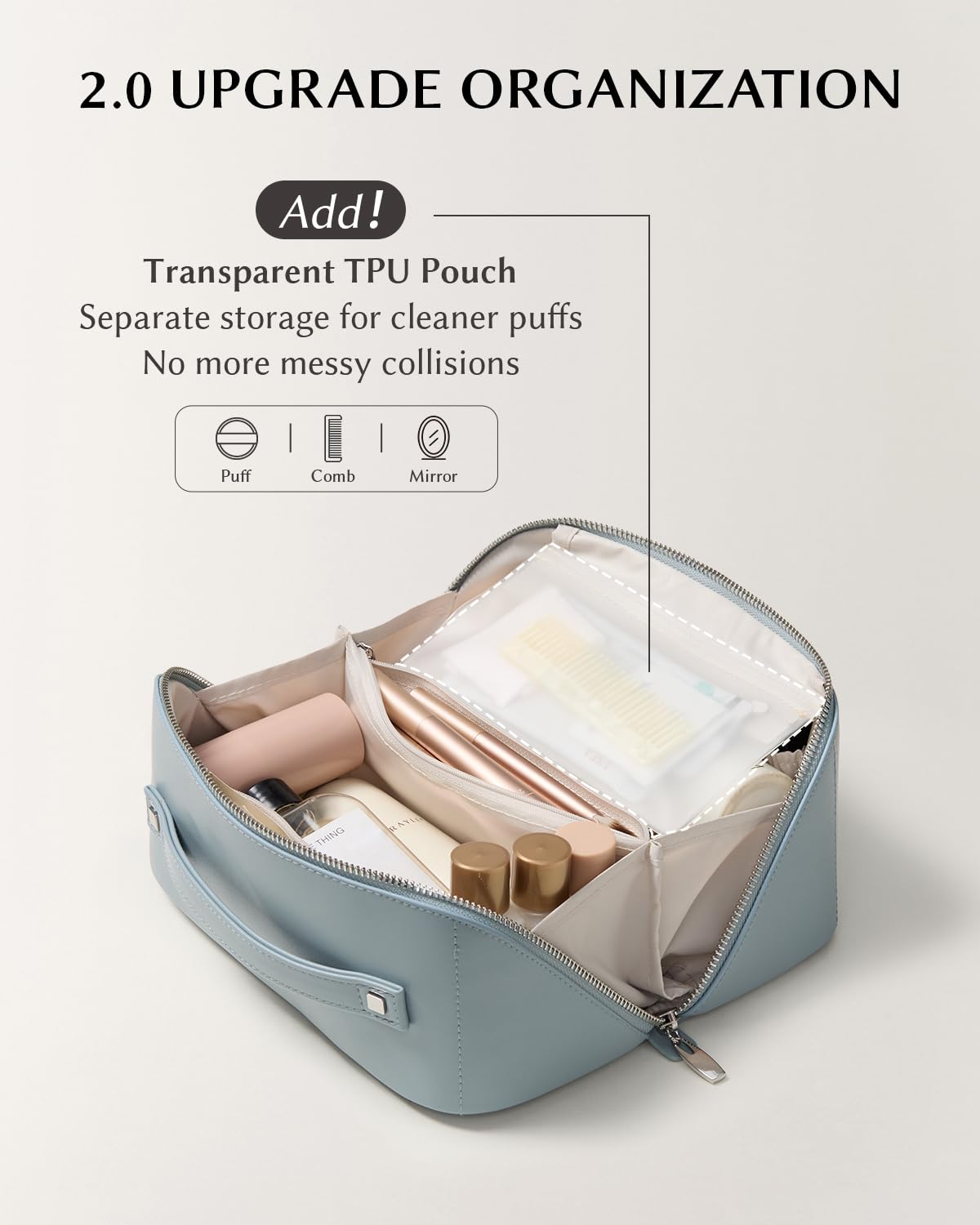 EACHY Travel Makeup Bag side view with zipper