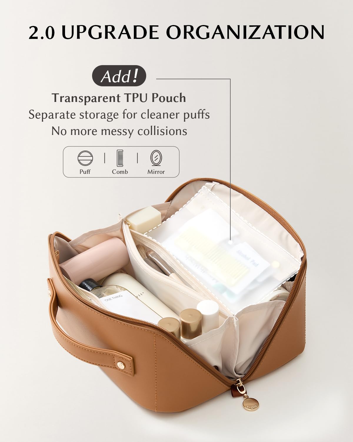 EACHY Travel Makeup Bag side view with zipper